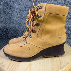 Timberland Amston Womens Size 9 Tan Nubuck Leather Wedge Heel Ankle Booties
